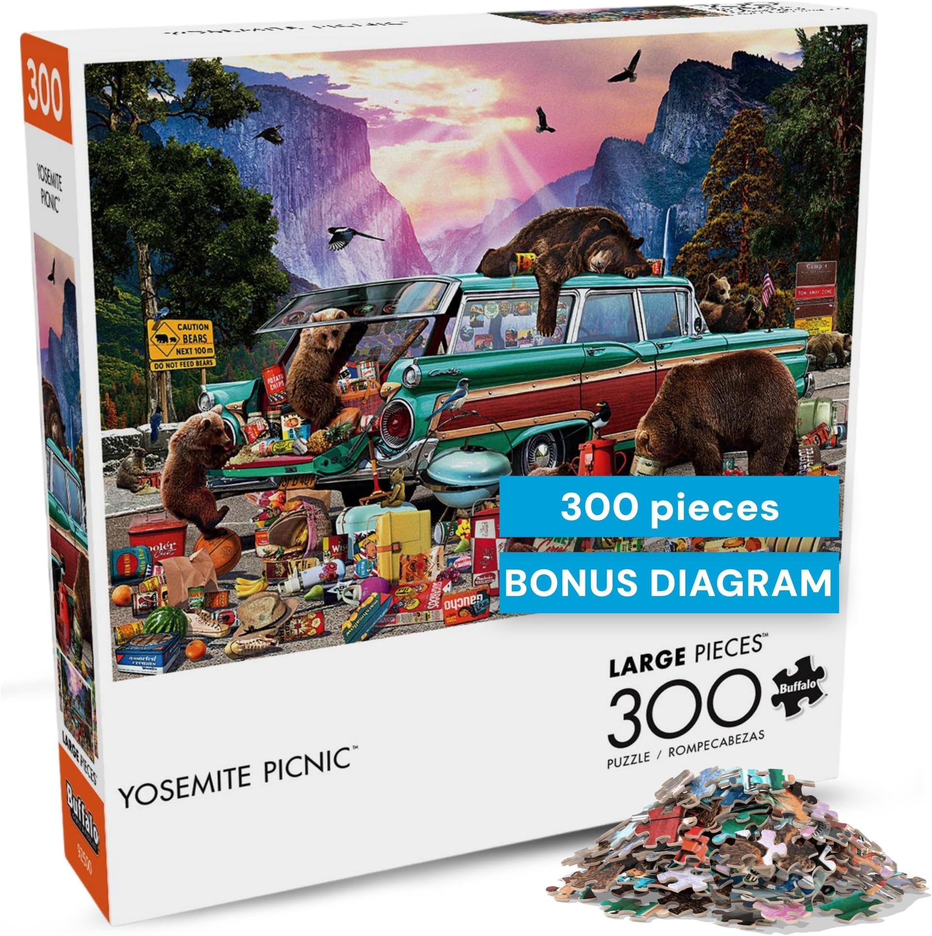 Buffalo Games - Garry Walton Yosemite Picnic 300 Piece Jigsaw Puzzle for Adults 14 and up - Challenging Puzzle Perfect for Game Nights - Colorful Puzzles – Precision-Cut Pieces, Beautiful Artwork