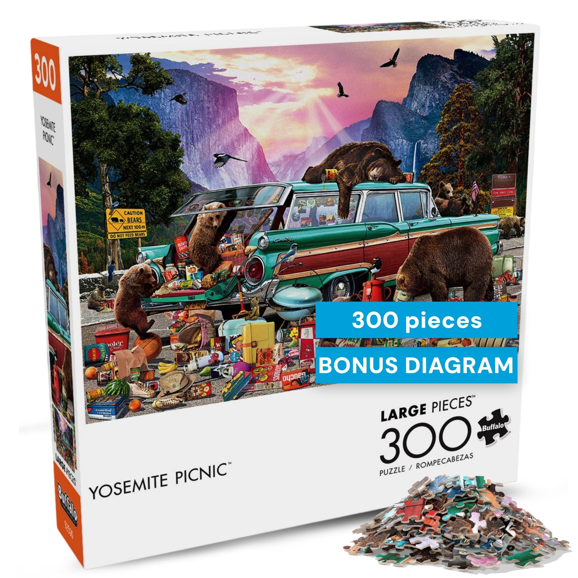Garry Walton Yosemite Picnic 300 Piece Jigsaw Puzzle for Adults 14 and up - Challenging Puzzle Perfect for Game Nights - Colorful Puzzles – Precision-Cut Pieces, Beautiful Artwork