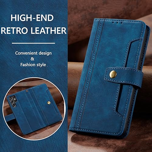 Miniatura 8 de QLTYPRI Funda tipo cartera para Samsung Galaxy S22 Ultra, piel sintética con tapa y ranuras para tarjetero, cierre magnético, función atril, a