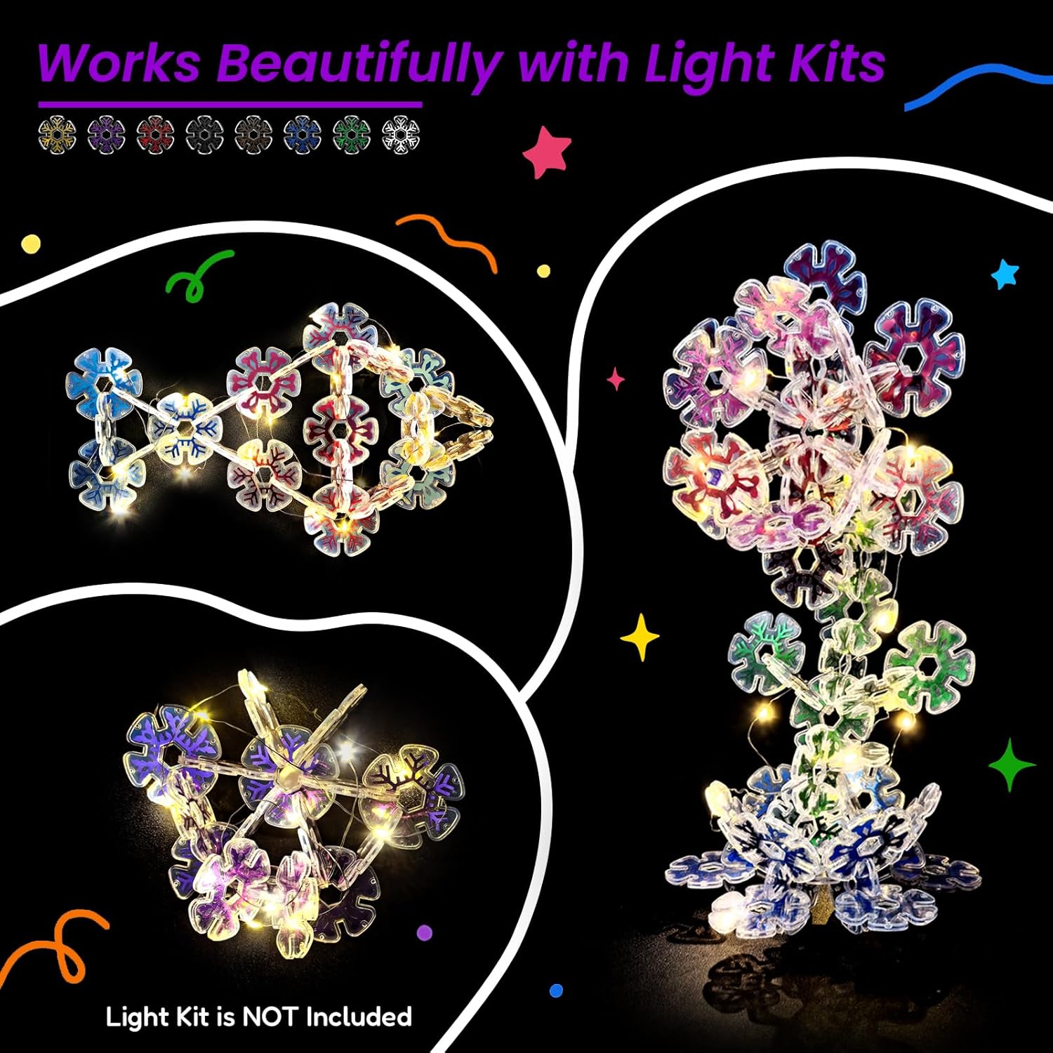 Translucent Snowflakes Interlocking Building Chips，360PCS Interlocking Discs, STEM Learning Construction Blocks Toys, Brain Development Playset for Girls and Boys Aged 4+