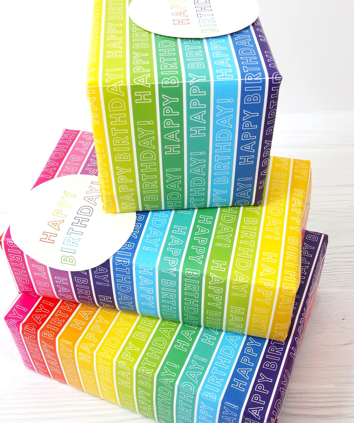 Abacus Cards – Rainbow Stripe Wrapping Paper – 2 Sheets & 2 Tags - Plastic Free & Fully Recyclable