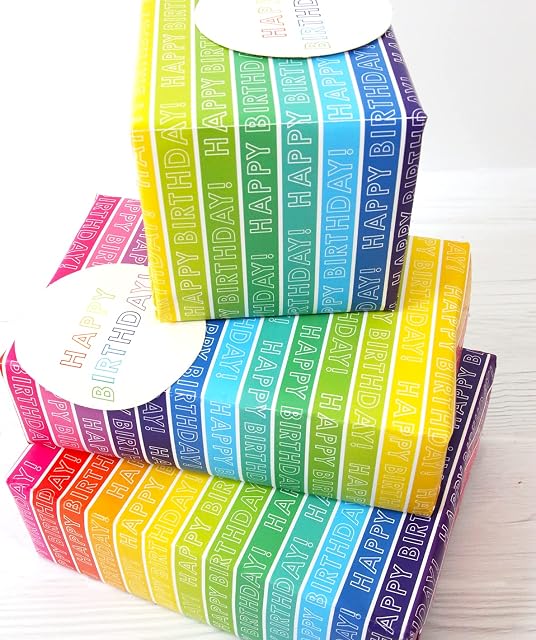 Wrapping Paper 12370A"Rainbow Stripe" Gift Wrap Pack with 2 Sheets & 2 Tags, Plastic Free & Fully Recyclable, Multicoloured