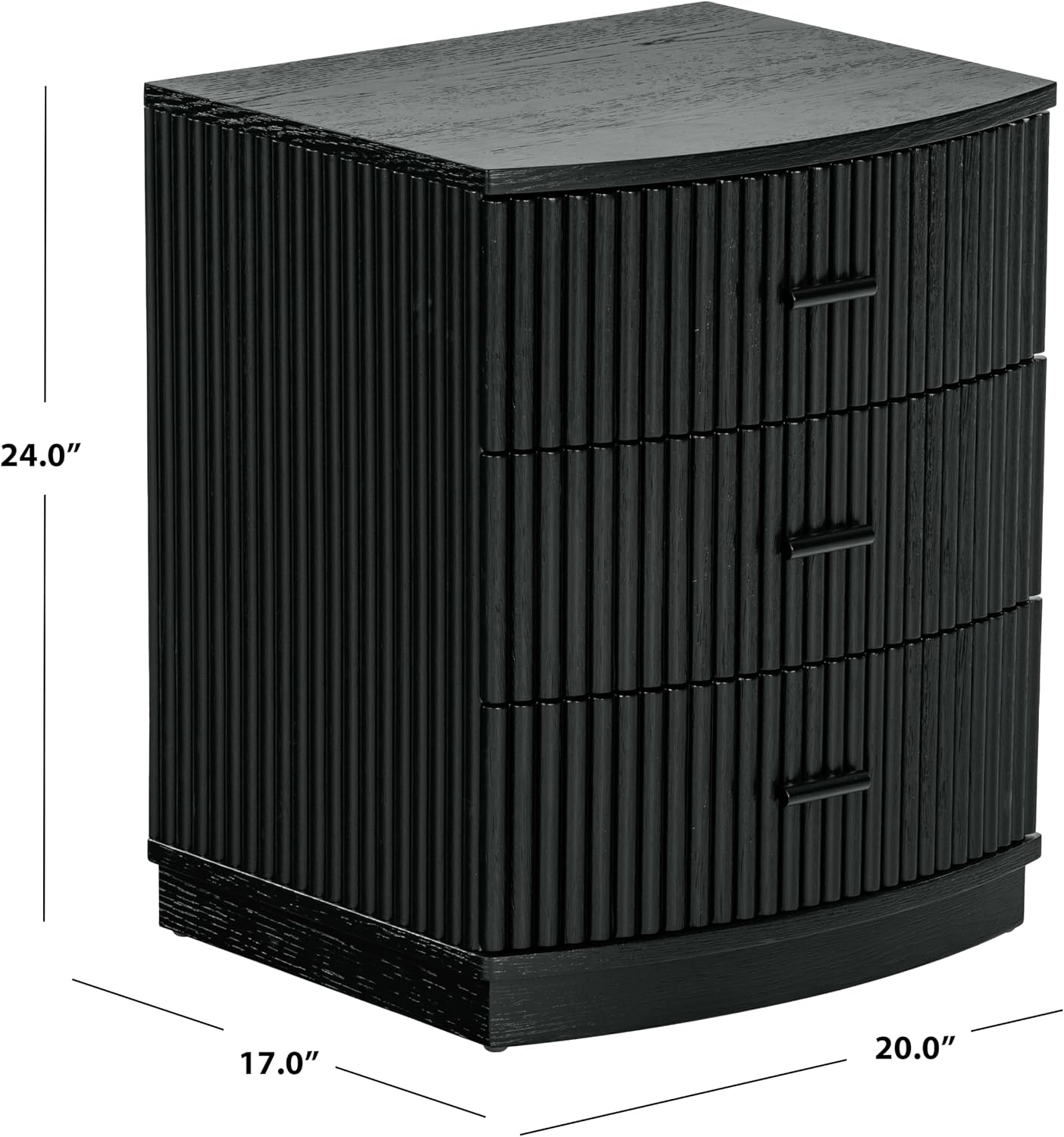 SAFAVIEH Couture Collection Shelbie Black 3-Drawer Reeded Nightstand, Fully Assembled Bedside Accent Table