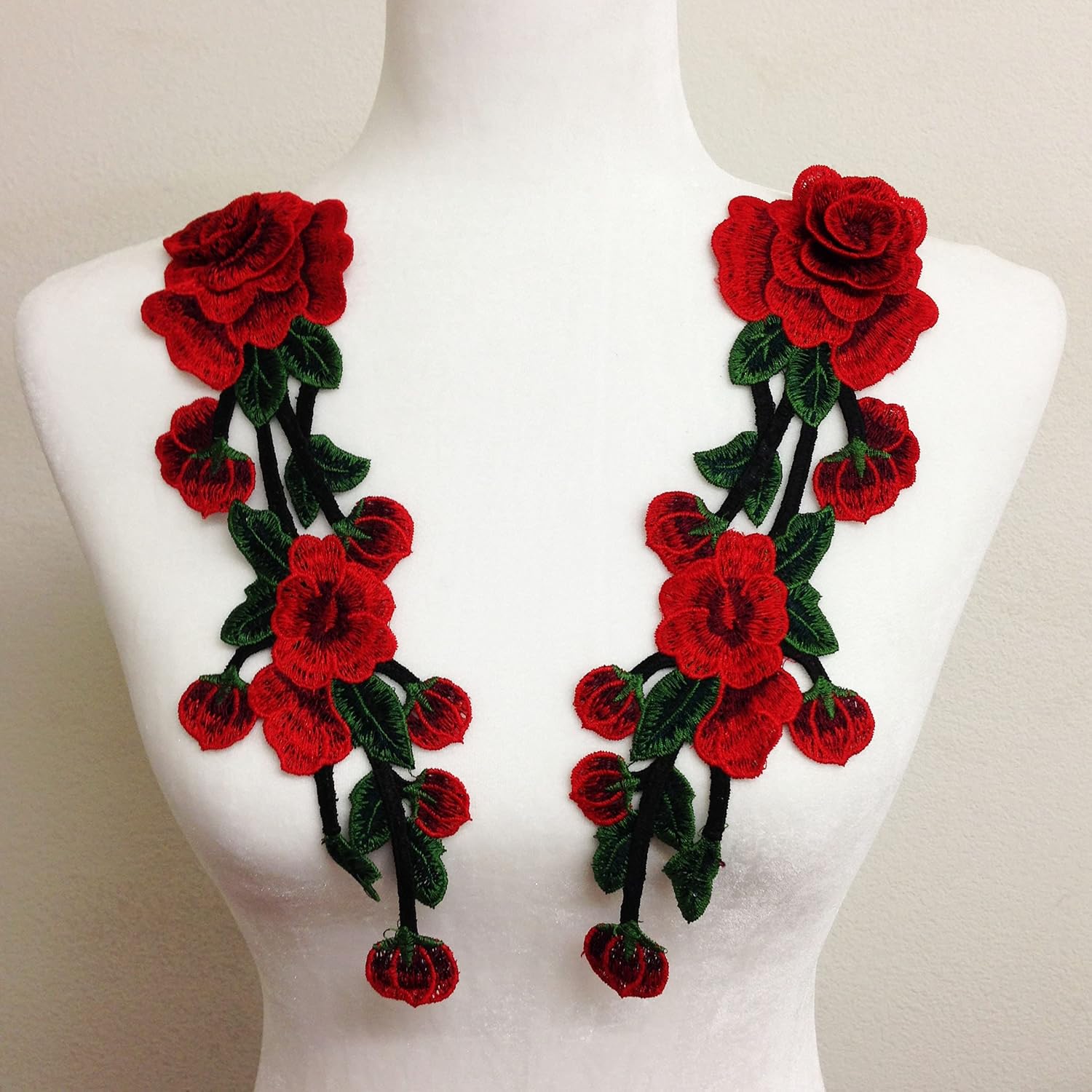 PEPPERLONELY 1 Pair Embroidery Rose Flower Sew On Patch Dress Hat Bag Jeans Applique Crafts Clothing Accessories