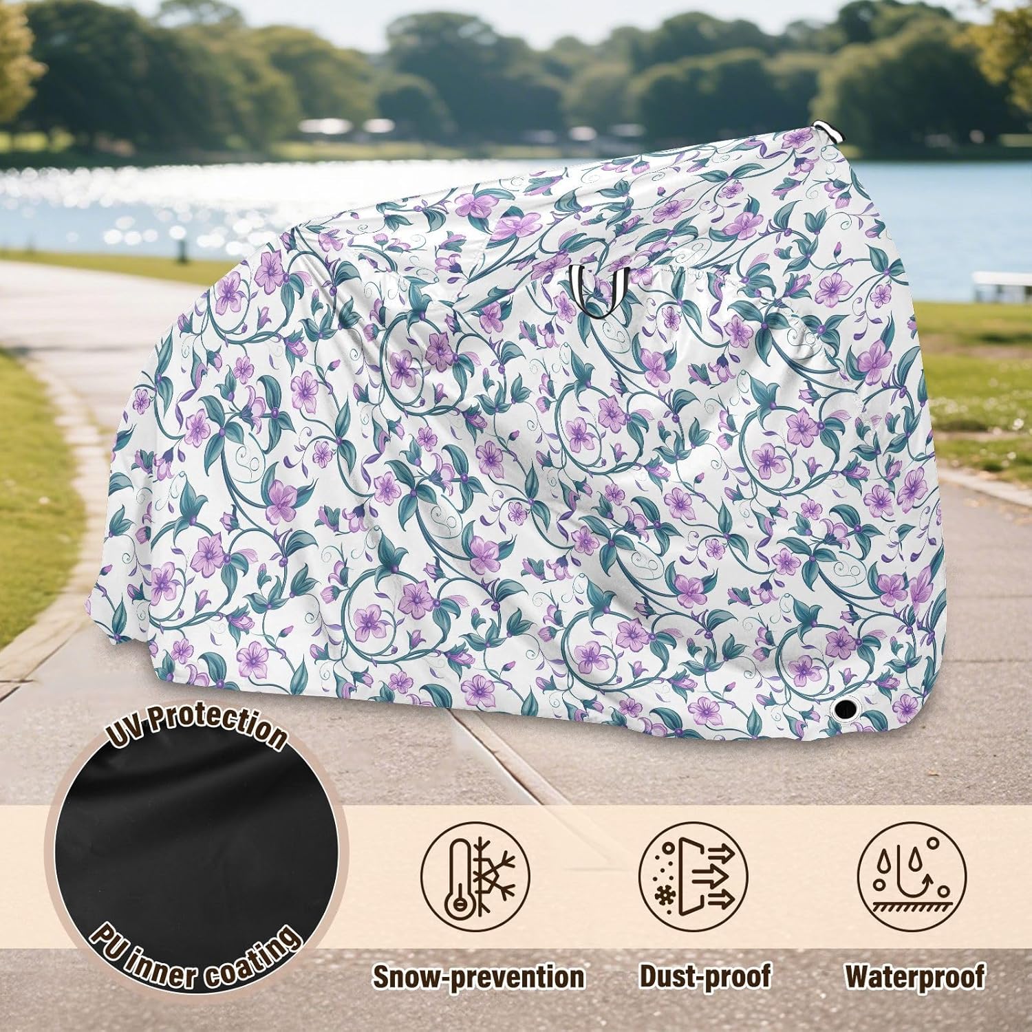ALAZA Purple Cherry Blossom Flower Bike Cover Waterproof Outdoor Ebike Bicycle Covers Tarp Protection for 1/2 Bikes, Sun UV Dust Wind Proof