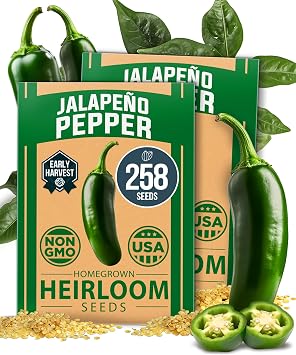 HOME GROWN Jalapeno Pepper Seeds 258+ Heirloom Non-GMO Seeds for Planting, High Germination, Mild to Medium Heat Hot Peppers, Heavy Producer, Perfect for Salsa & Pickling Capsicum annuum
