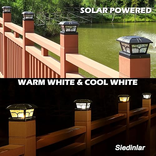 Miniatura 3 de SIEDiNLAR Luces solares para postes al aire libre, 2 modos de color, 8 LED para postes de 4 x 4, 5 x 5, 6 x 6 pulgadas, decoración de valla, patio,