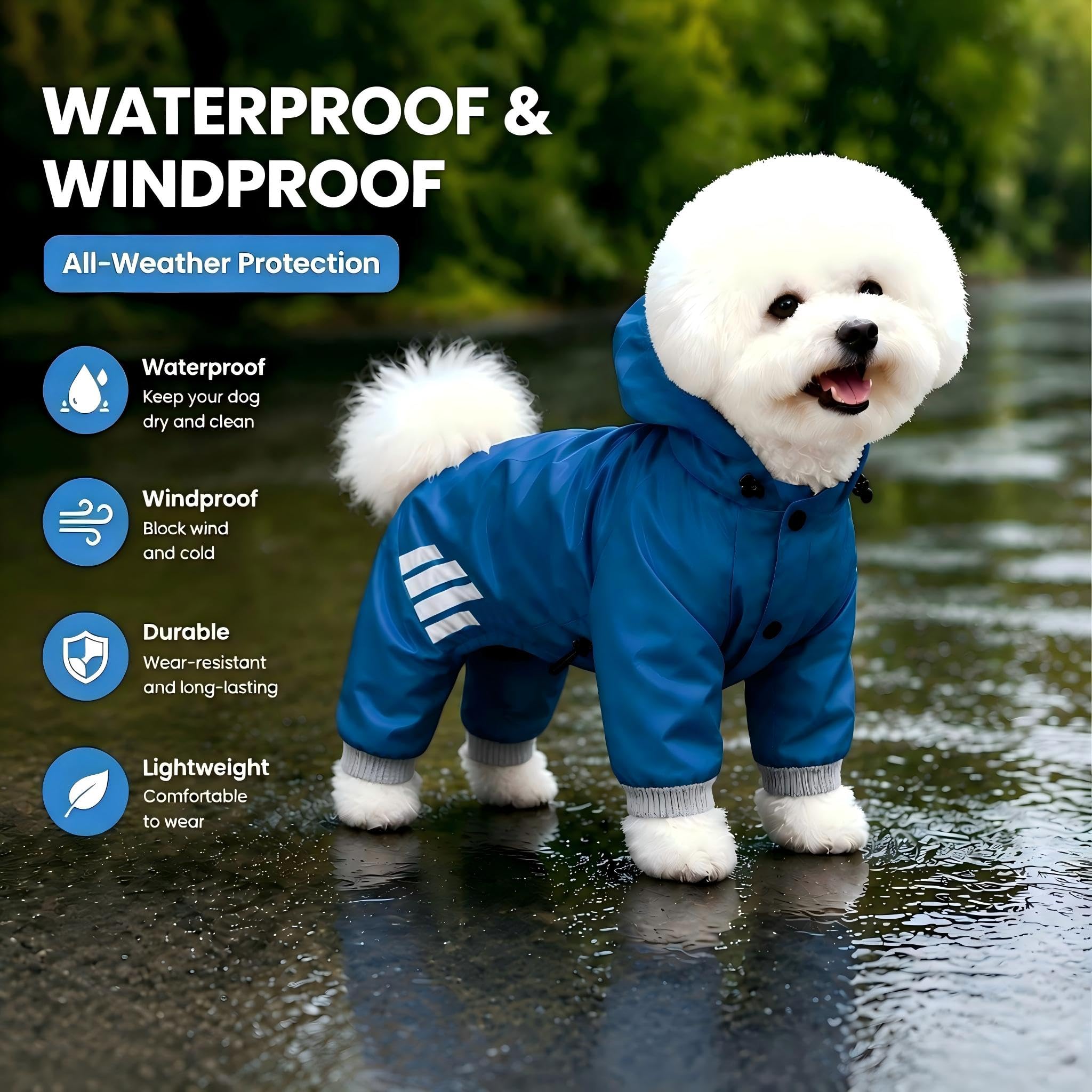 Manteau de pluie imperméable pour chiens de petite et moyenne taille avec capuche | Bandes réfléchissantes, facile à enfiler, accès à la laisse, plusieurs options de taille, tissu respirant à séchage rapide