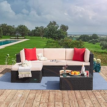 Amazon Com Amazonbasics Outdoor Patio Garden 3 Pc Wicker Rattan Sectional Sofa Lounge Set With Cushions And Ottoman Brown Garden Outdoor