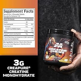 MuscleTech Creatine Chews - Creapure Monohydrate Supplement for Muscle Recovery, Muscle Builder & Energy Boost - Pre Workout Supplement for Men & Women - 90 Chewable Candies, Boogieman Punch
