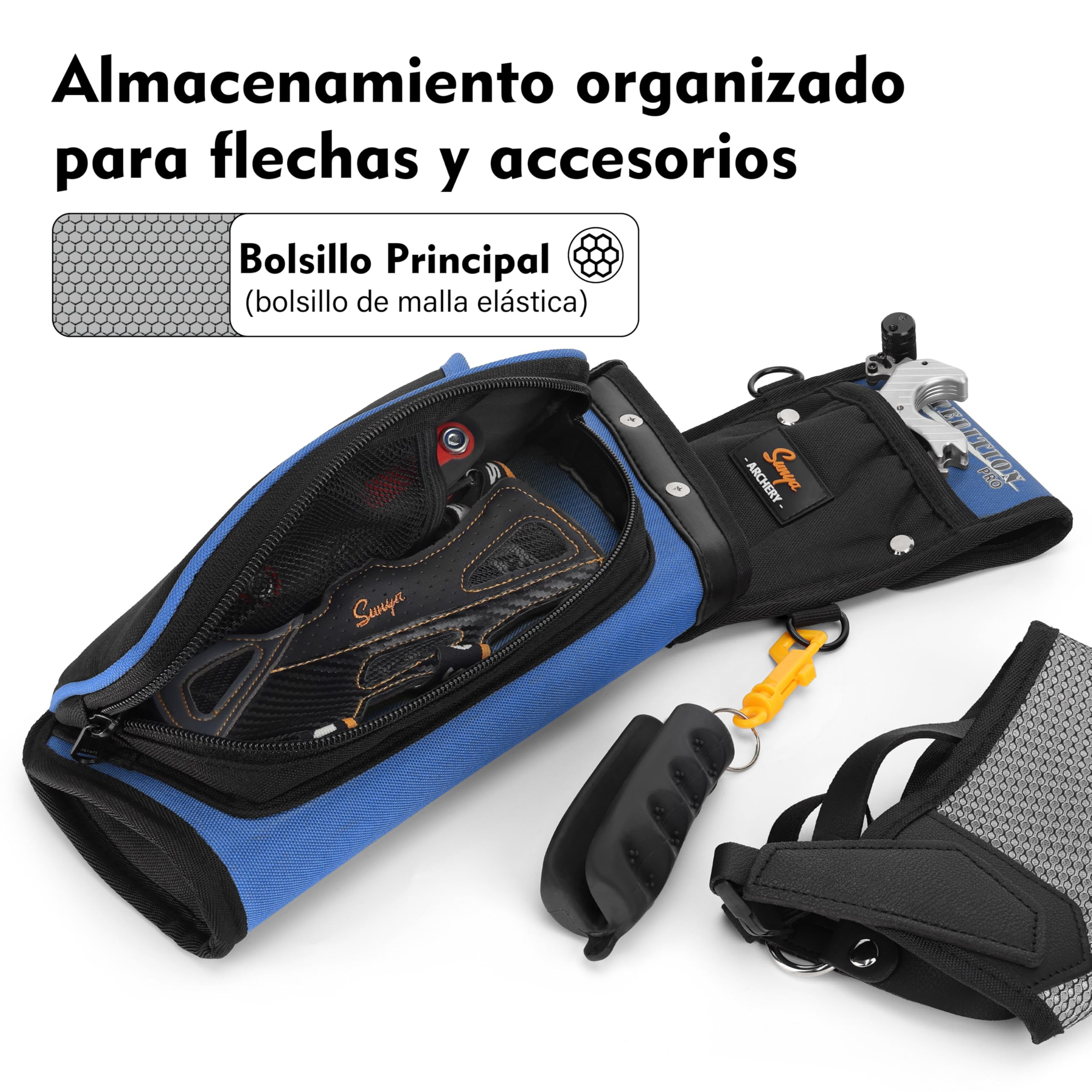 Sunya X510 Carcaj de Cadera para Campo y Competición | Carcaj de arquería silencioso de 3 Ranuras con Sistema de Almacenamiento Resistente (42x18cm)