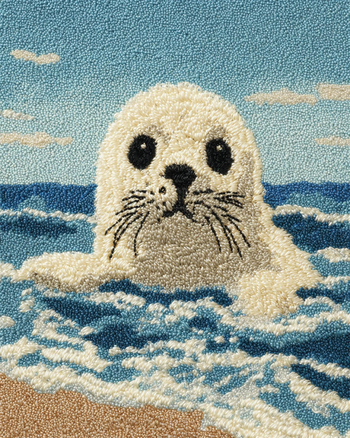DIY Animal Kit Crochet Loquet Phoque De Dessin Animé Kit De Couture Au Crochet，Tapis À Loquet Classique Pour Adultes，Ensemble D'Artisanat 3D Pour Décoration Intérieure，Cadeau De Fes 21x29in