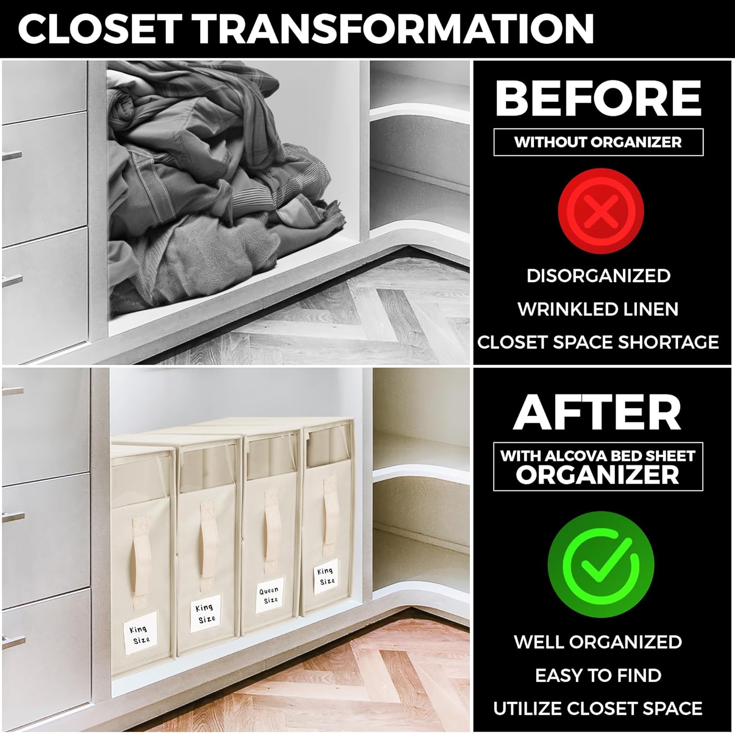 ALCOVA 10 Pack Bed Sheet Organizers and Storage with 1 Bed Sheet Tucker