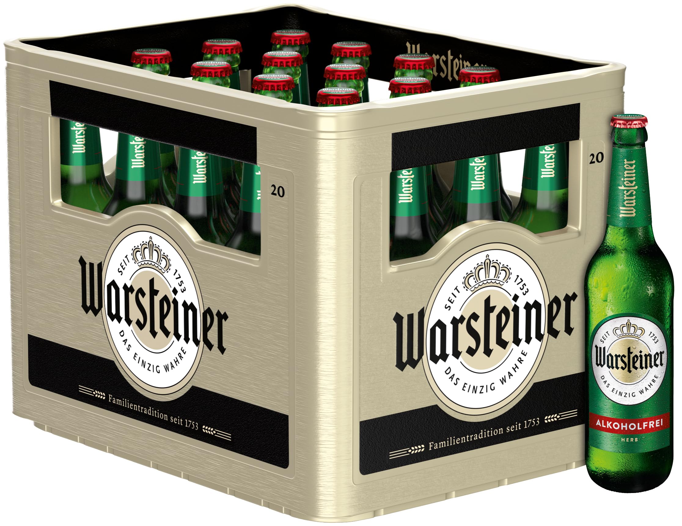 Warsteiner Pilsener Herb Alkoholfrei Flaschenbier, MEHRWEG im Kasten, Alkoholfreies isotonisches Pils Bier, 20er Kiste (20 x 0.5 l)