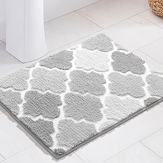 DEXDE Gray Bathroom Rugs, Non-Slip Small Checkered Bath Rugs Fuzzy Extra...