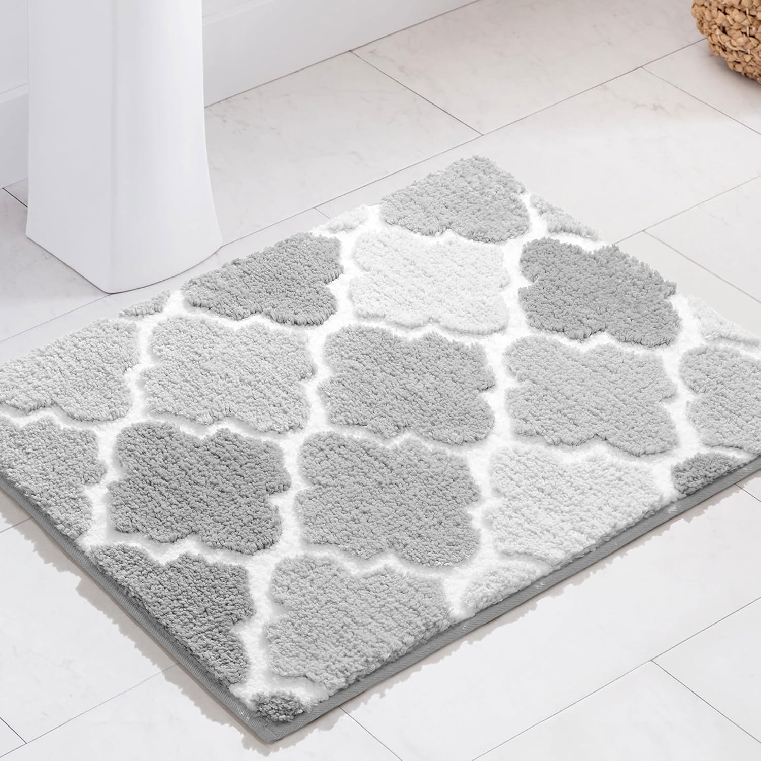 DEXDE Gray Bathroom Rugs Non-Slip Small Checkered Bath Rugs Fuzzy Extra Absorbent Plush Shaggy Bath Mats Machine Wash