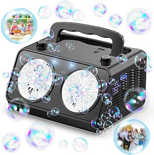 Bloranda Bubble Machine, LED Portable Automatic Bubble Blower with 2×20 Spinning Wands 18000+ Bubbles Per Minute, Bubble Maker for Kids/Wedding/Easter/Birthday/Garden/Outdoor Party/Performance