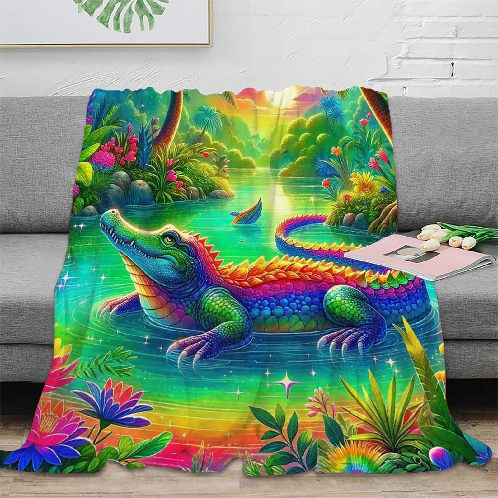Couverture de lit crocodile chaude en microfibre moelleuse et confortable de 127x152cm
