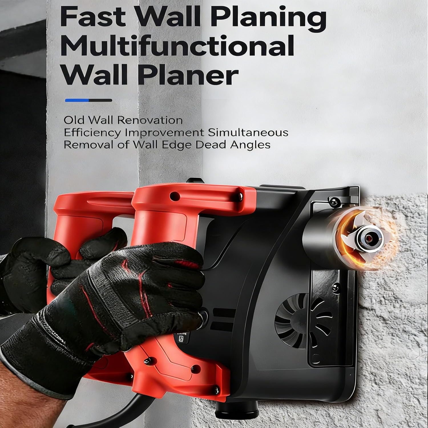 Electric Wall Planer - 160mm Wide, 1-4mm Depth, 90° No-Dead-Angle Side Blade, Handheld Power Scraper for Concrete, Paint, Putty & Wallpaper Removal