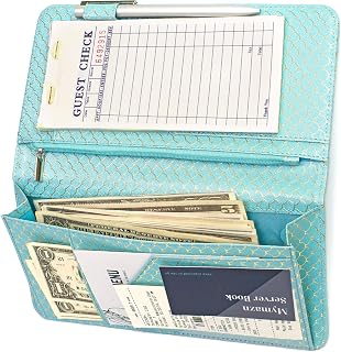 Mymazn Server Wallet Waitress Book Magnetic with Money Zipper Pocket Shimmer Waiter Organizer Fits Restaurant Guest Check Order Pad (Big Size 5 X 9, Mermaid Blue)