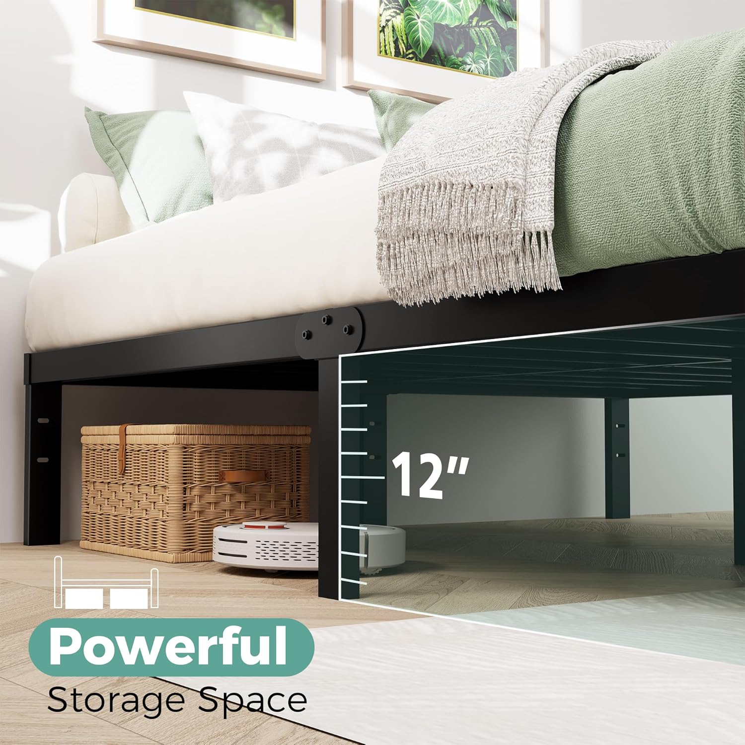 Queen Bed Frame, 14 Inch Queen Size Bed Frame with Underbed Storage, Heavy Duty Metal Platform Bed Frame No Box Spring Needed, Noise Free - Easy Assembly - Image 4