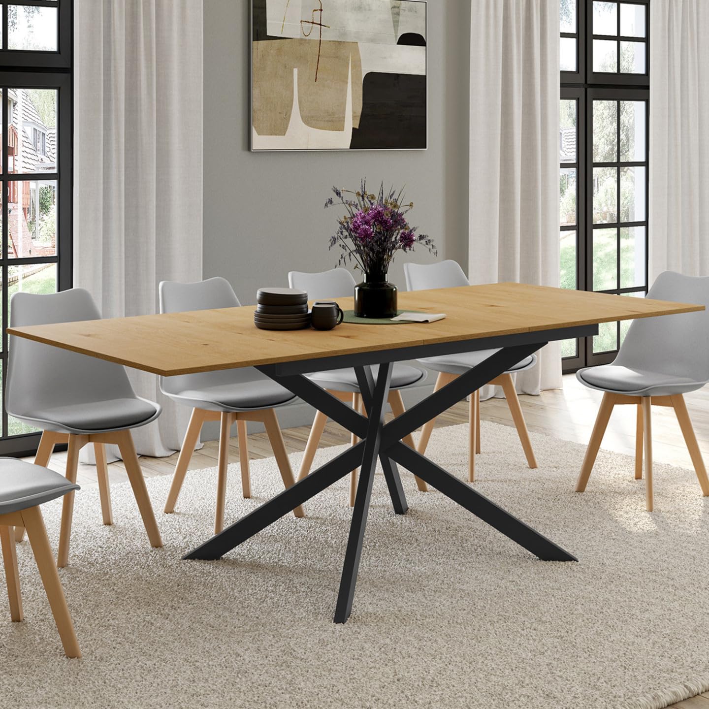 IDMarket - Table à Manger Extensible Rectangle INES 160-200 cm Bois et Noir