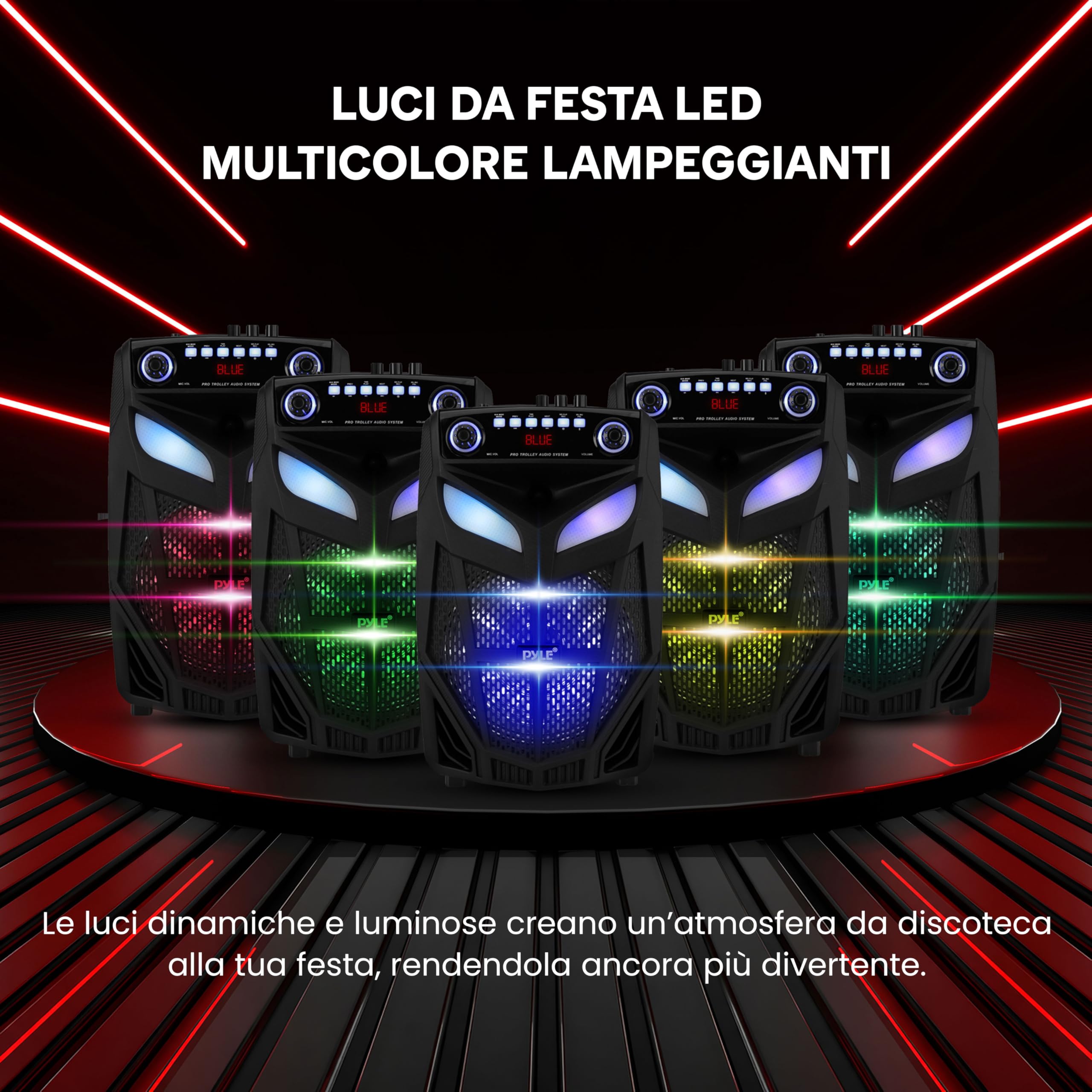 Pyle Cassa Bluetooth Portatile 800 Watt, Altoparlante Bluetooth con Subwoofer 30cm, Microfono Wireless, Ruote, Batteria Integrata 4 ore, Karaoke, Feste e Esterni