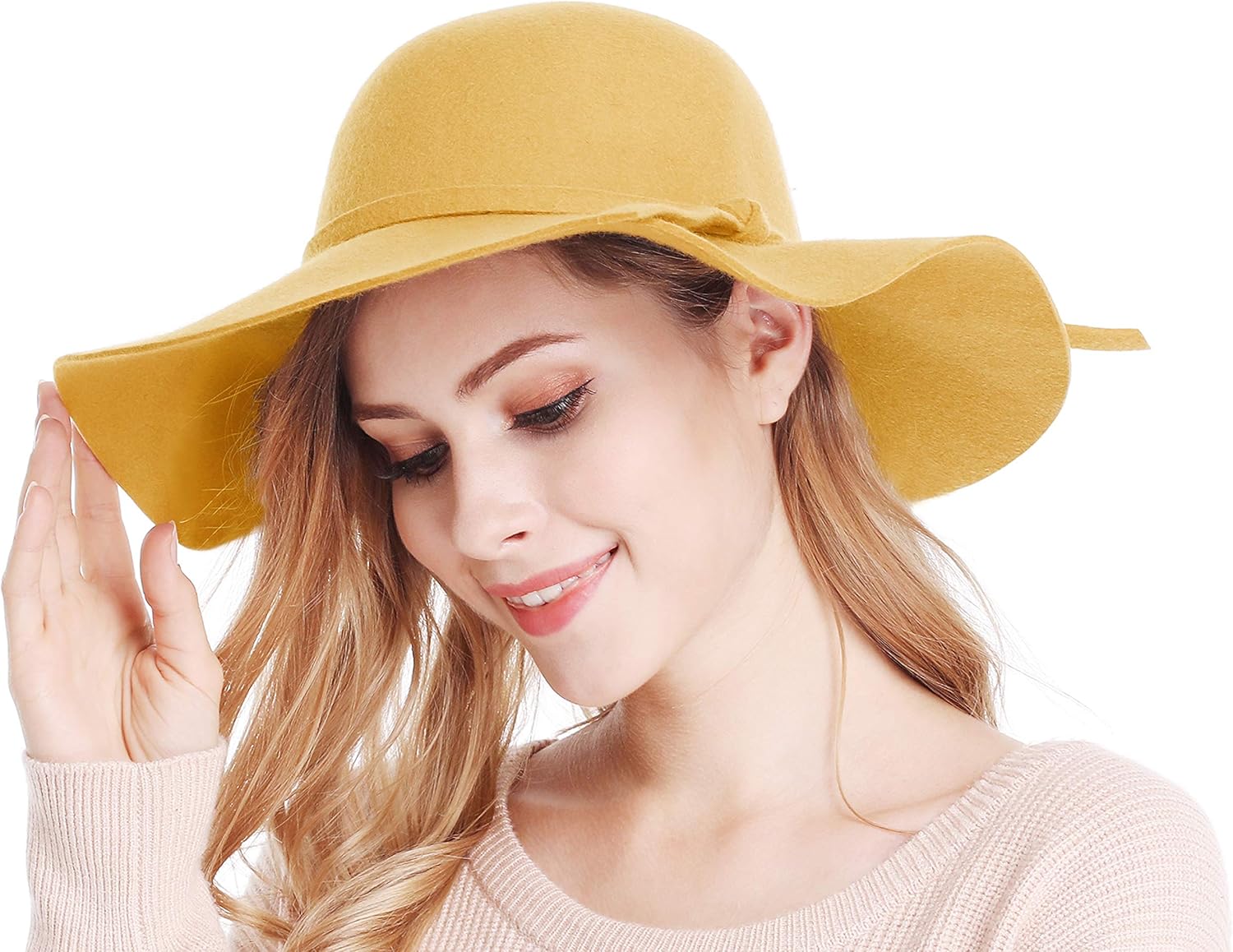 Bienvenu Women's Wide Brim Wool Ribbon Band Floppy Hat