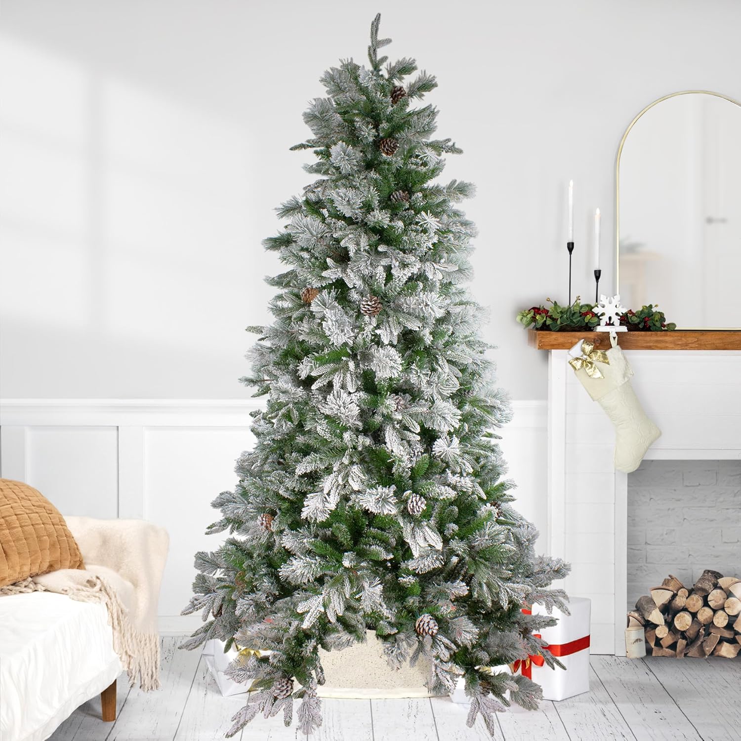 Medium Flocked Rosemary Emerald Angel Pine Artificial Christmas Tree