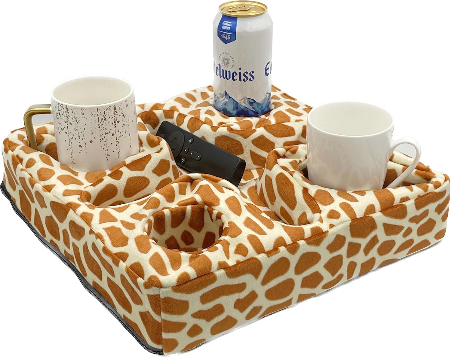 Couch and Bed Cup Holder Pillow, Sofa Refreshment Tray for Drinks/Remote Control