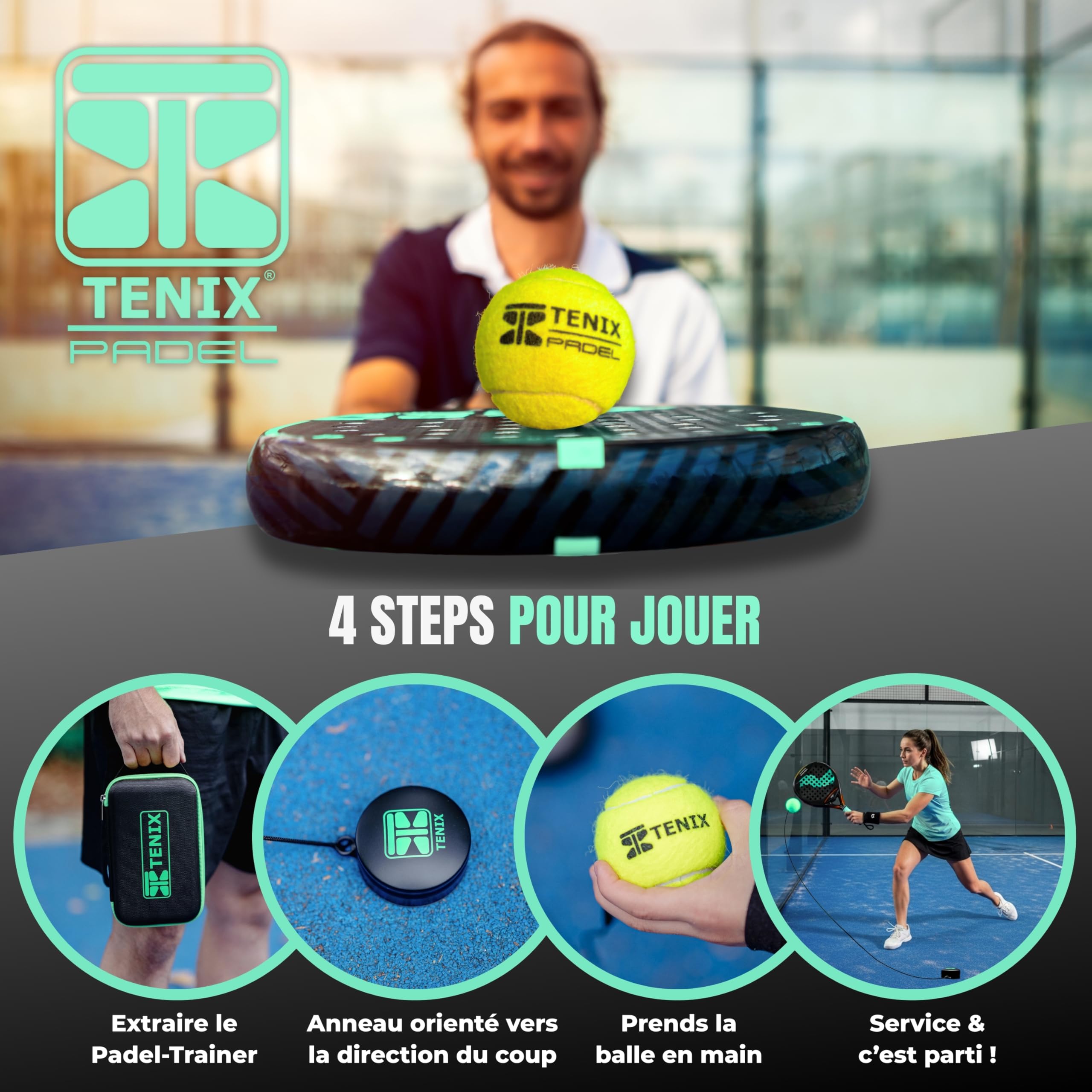 TENIX® Padel Trainer [Pas d’Eau nécessaire pour Jouer] Padel Accessoire pour Enfants & Adultes | Solo Padel dans Votre Jardin, au Parc, sur Le Court | Votre entraineur de Padel à portée de Main!
