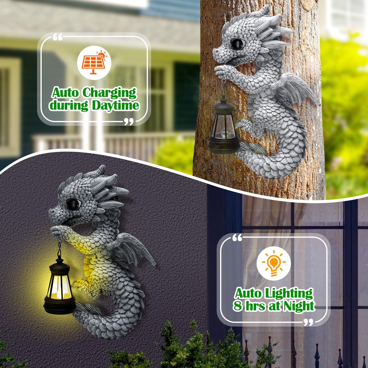 Tfro & Cile Dragon Garden Statue Solar Tree Hugger Light Outdoor Lawn Decor for Balcony Patio Yard Idea Gift for Women