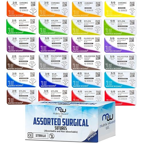 Miniatura 6 de Hilo de suturas mixtas con aguja (absorbible: catgut cromático; no absorbible: nailon, seda, poliéster, polipropileno) - Kit de práctica de heridas