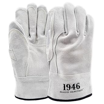MAGID 1946 Heritage Split Cowhide Para-Aramid Stitched High Heat Leather Gloves, 8/Medium, 1 Pair, T1756