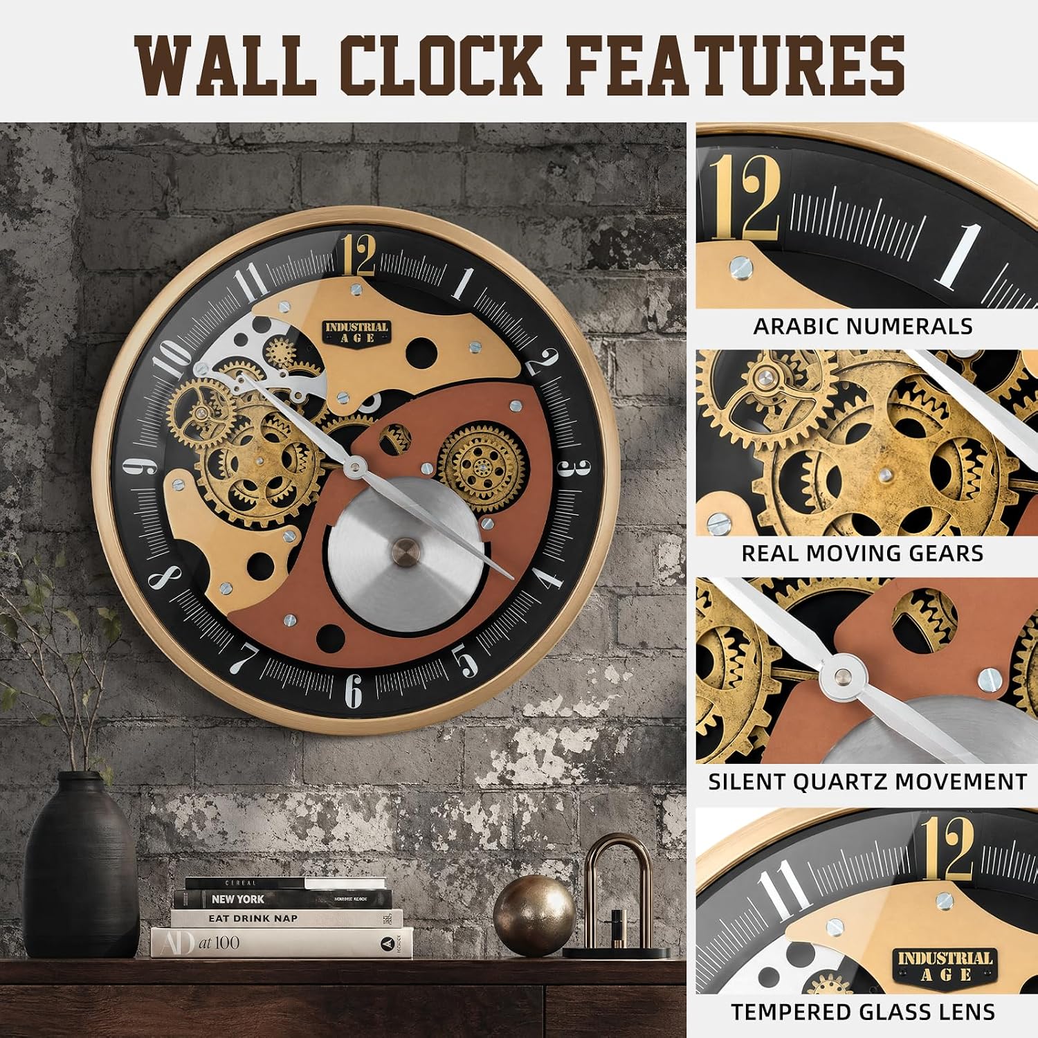 Moving Gear Wall Clock - 18" Large Industrial Steampunk Decorative Clock image 5