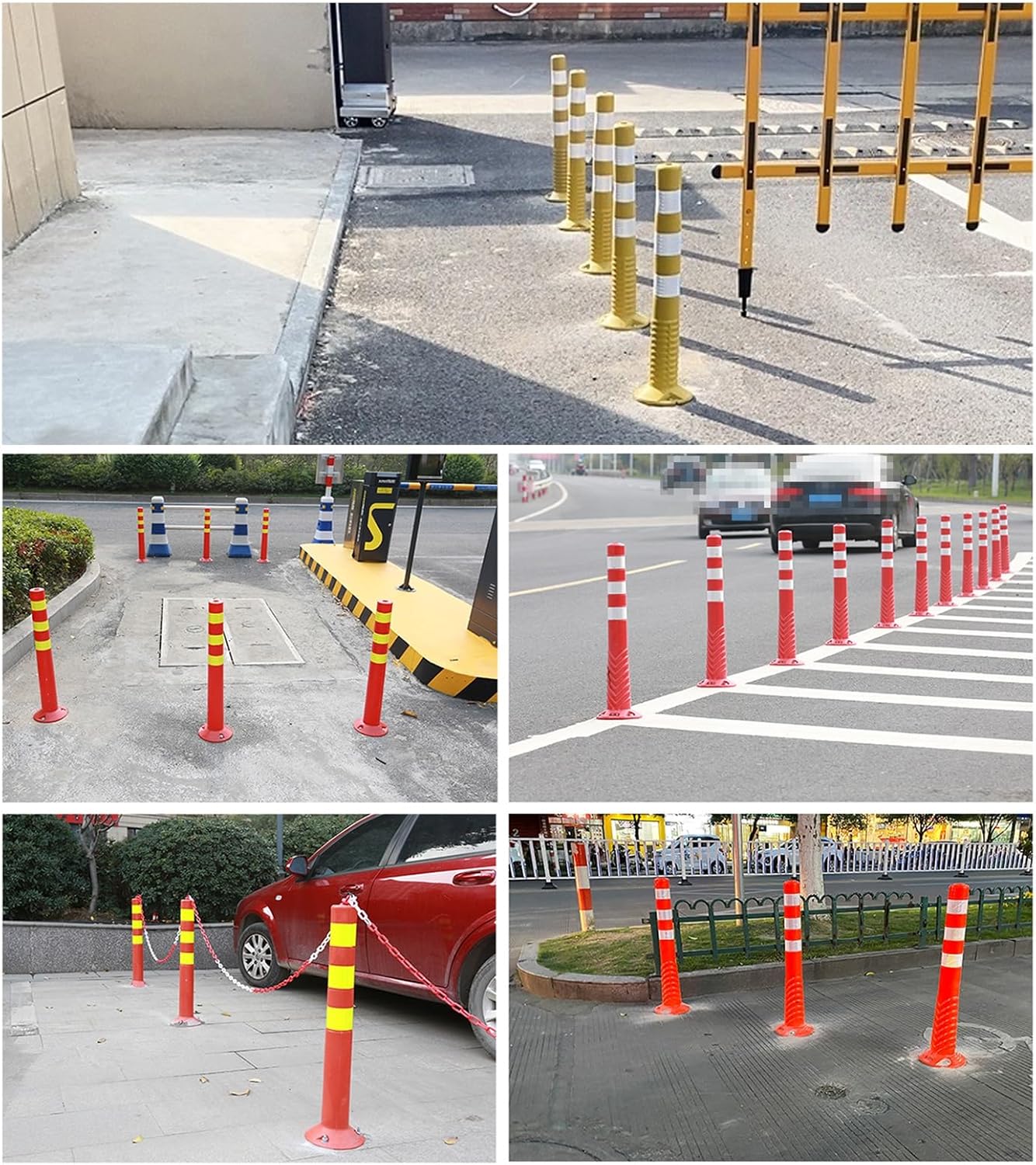 4-Pack Plastic Safety Cones - 30in Flexible Traffic Barriers, Red & White Caution Road Cones for Driveway, Parking Lot, Garage Warning, 76cm Height