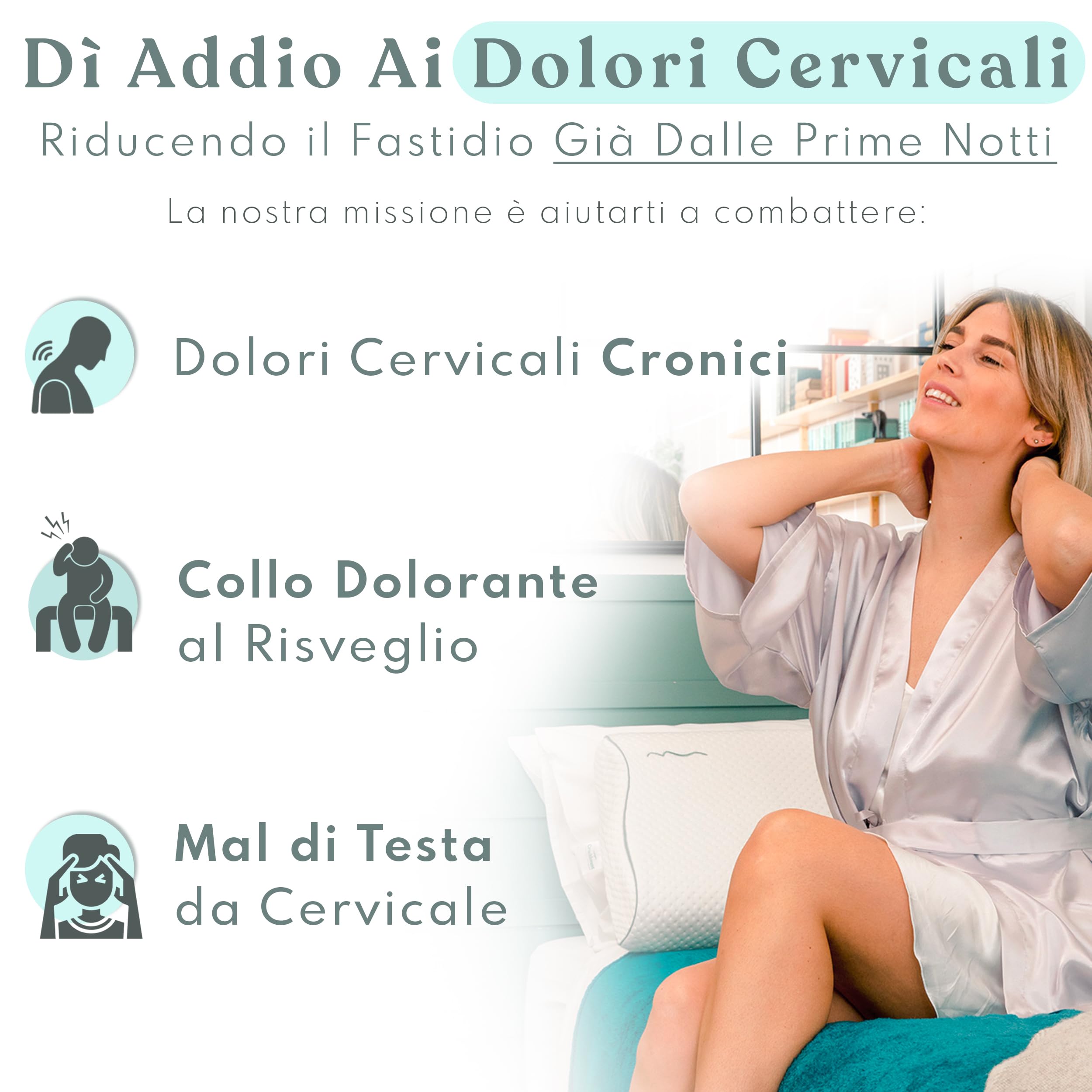 Cuscino Cervicale per Dormire a Doppia Onda - Ortopedico - 3 Altezze Regolabili - Ideato per chi Dorme di Lato o di Schiena - Dimensioni Standard 70x35 - Cuscino Memory Foam - Antirussamento