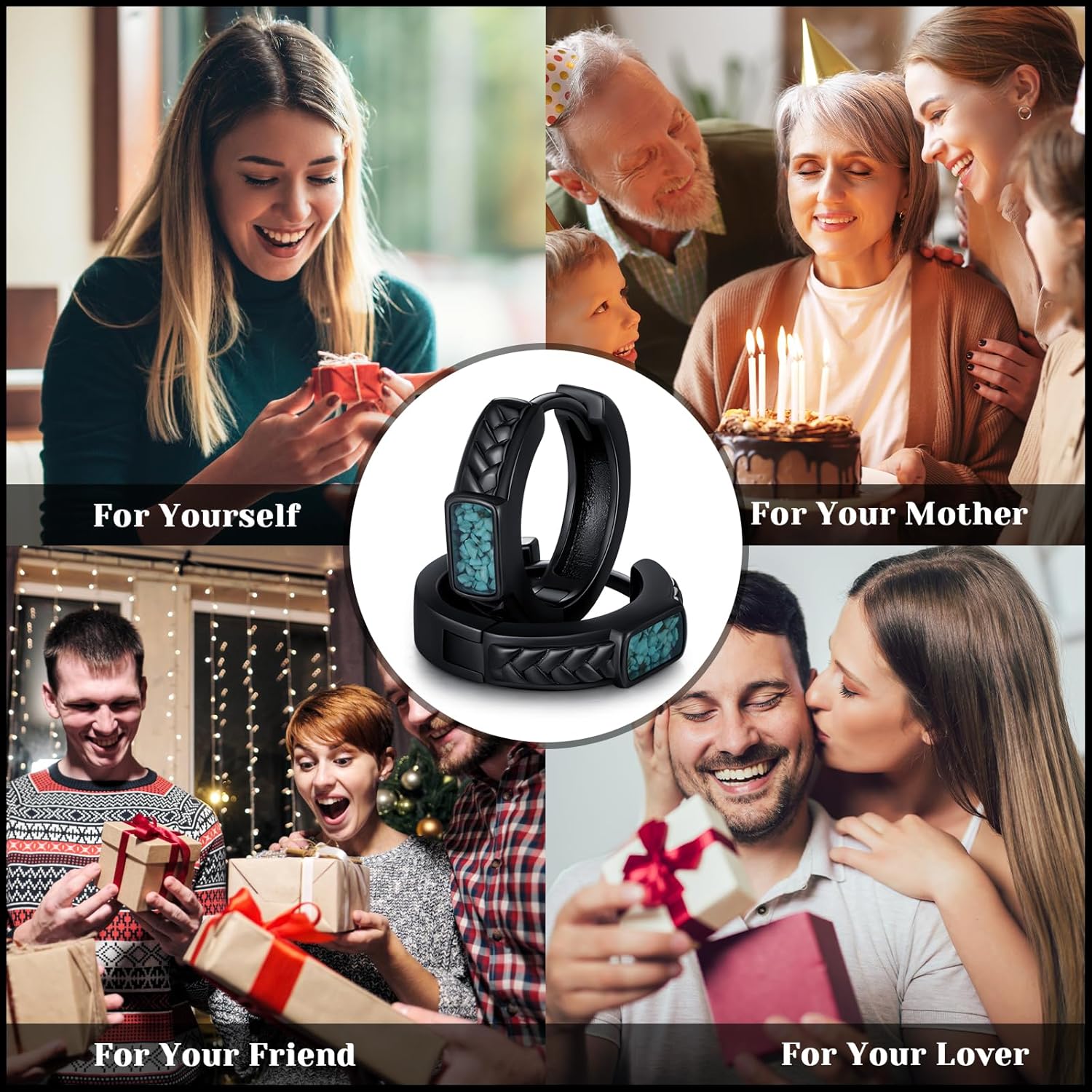 925 Sterling Silver Earrings Viking/Ankh Earrings for Men Black Turquoise Hoop Earrings Men Father’s Day Hoop Earrings - Image 7