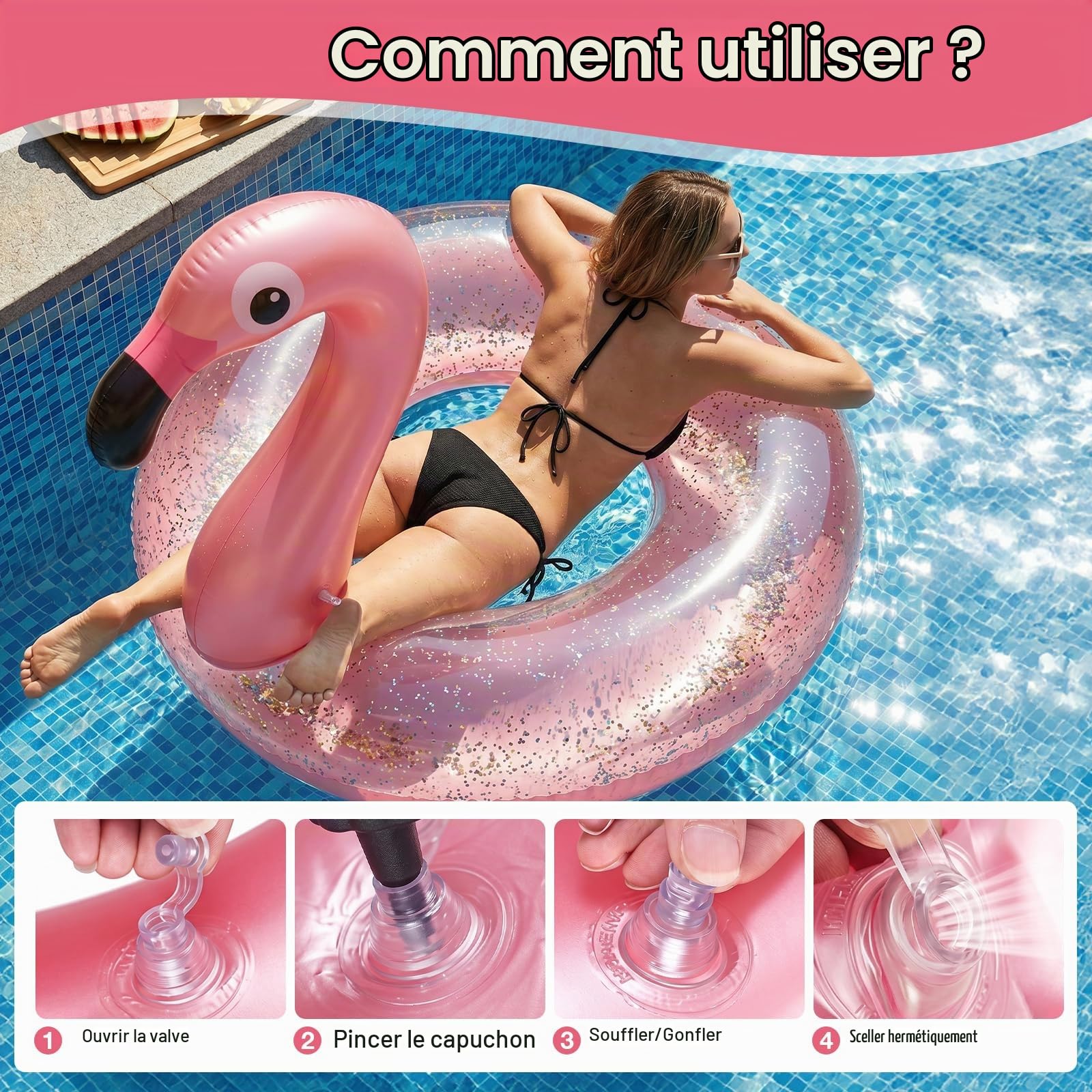 ACTOYS Bouée Flamant Rose Géante – Anneau Gonflable Pailleté Pour Adulte – Plage Piscine Été