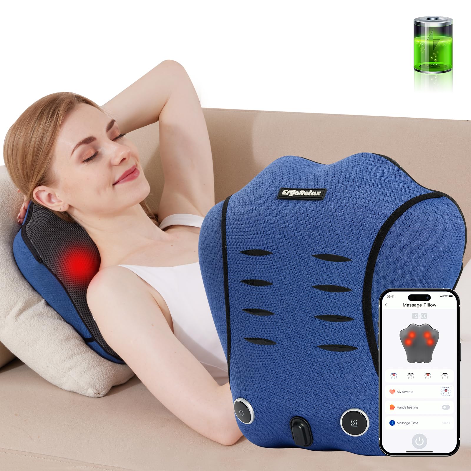 Rechargeable Back And Neck Massager With Heat Deep Tissue Kneading - Main Image