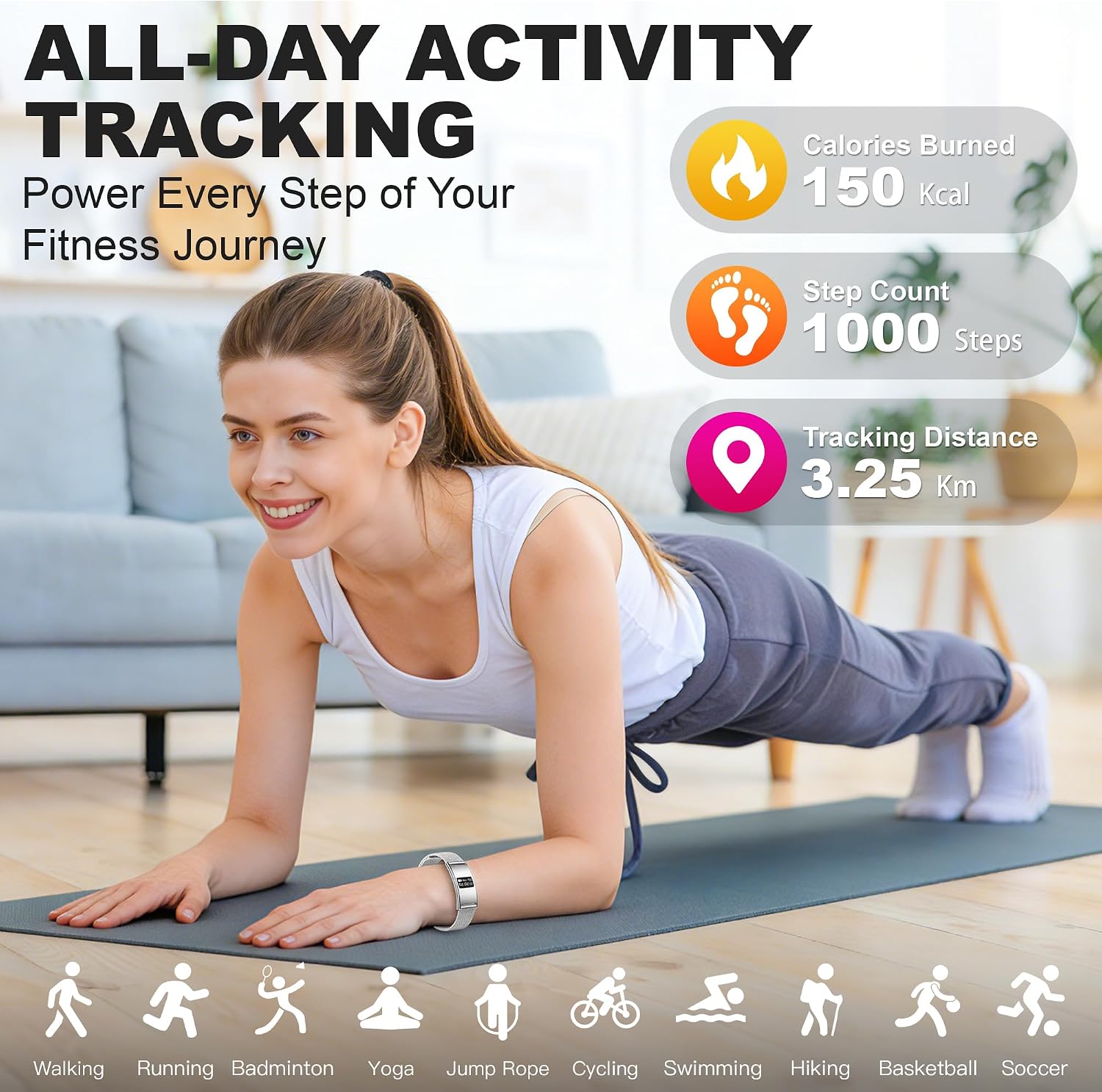 Smart Bracelet for Women Men, Activity & Fitness Trackers/SpO2/Heart Rate/Sleep Stress/1ATM Waterproof,Automatic Monitoring Wearable Fitness Tracker with Free App,2 Bands