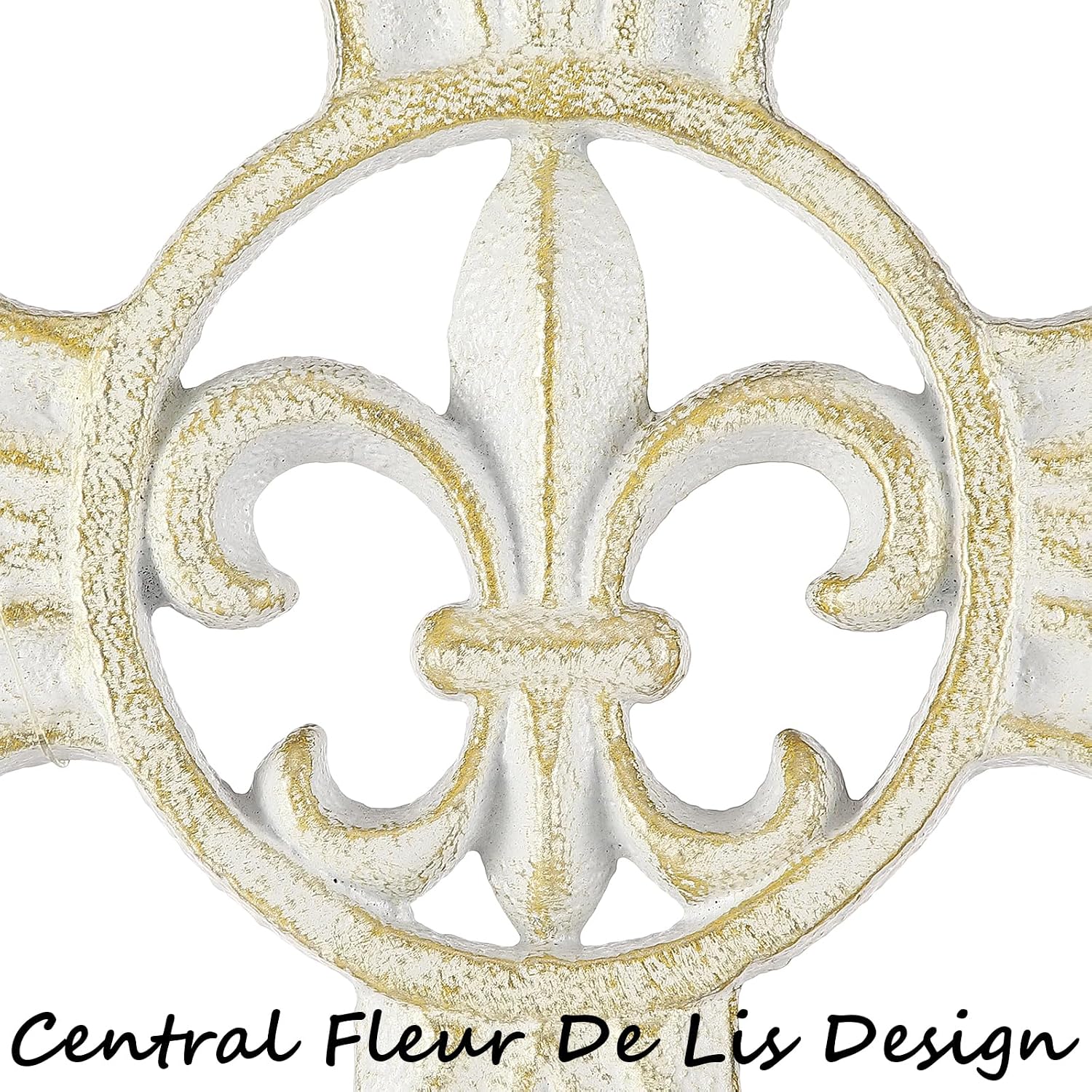 Cast Iron Wall Cross, 11.89"H Decorative Crosses for The Wall, Fleur De Lis Metal Cross Wall Decor, Distressed Hanging Crosses Wall Art for Home Living Room Bedroom Office Wedding Decoration