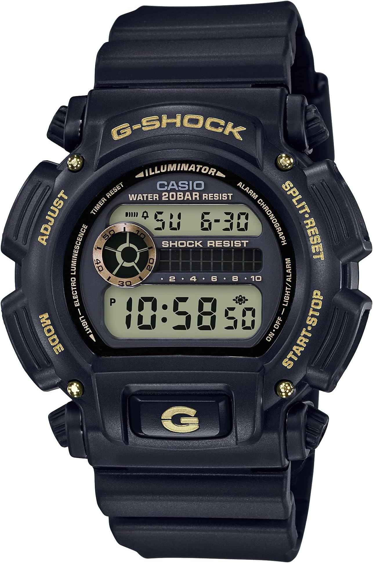Casio Men's 'G-Shock' Quartz Resin Sport Watch, Black/Gold