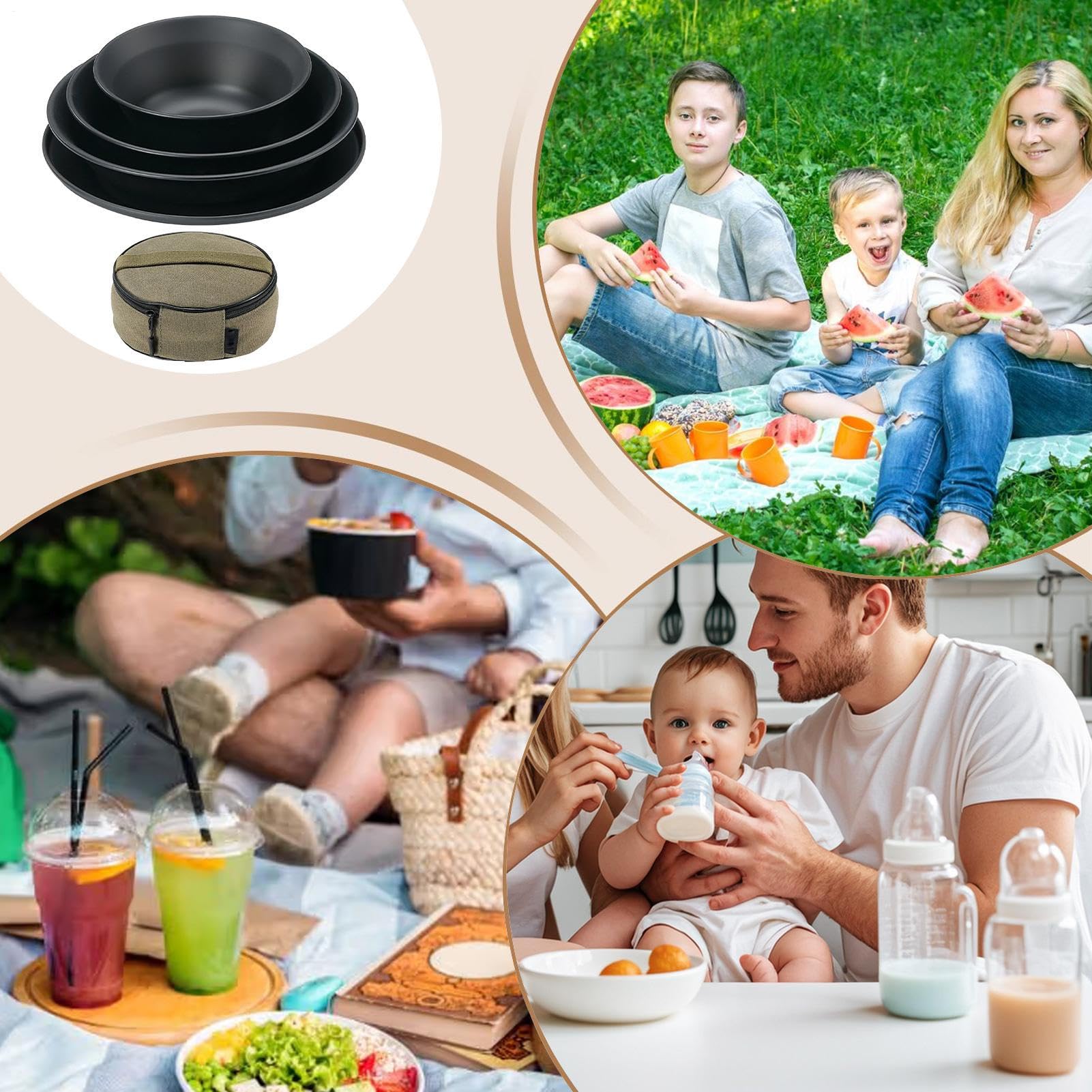 Camping Teller Rostfreies Edelstahl-Besteck Für Outdoor-Aktivitäten | Stapelbares Outdoor-Besteck, Hitzebeständige Titanbeschichtete Ausrüstung für Paare und Wohnmobildinner