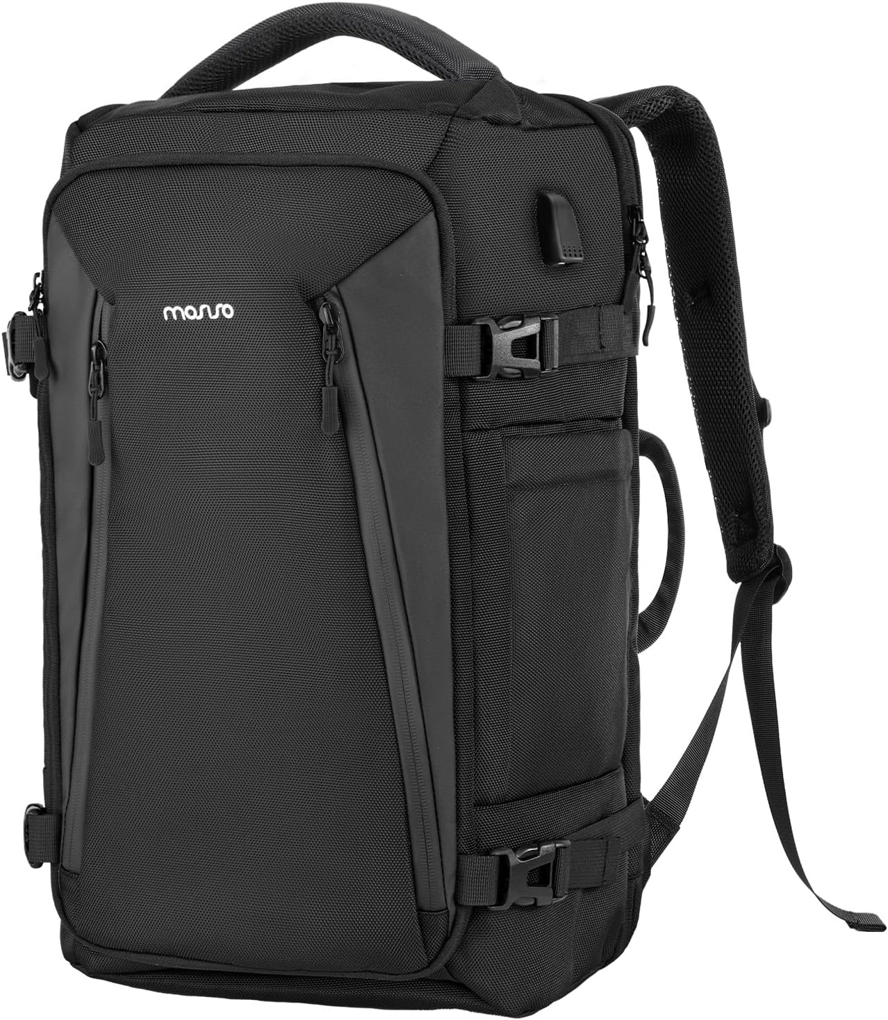 MOSISO Travel Backpack, 40L TSA Friendly Airplane Approved Carry on Daypack with USB Charging Port, Full Open 17-17.3 inch Laptop Bag Personal Item Travel Bag for College Work Business, Black