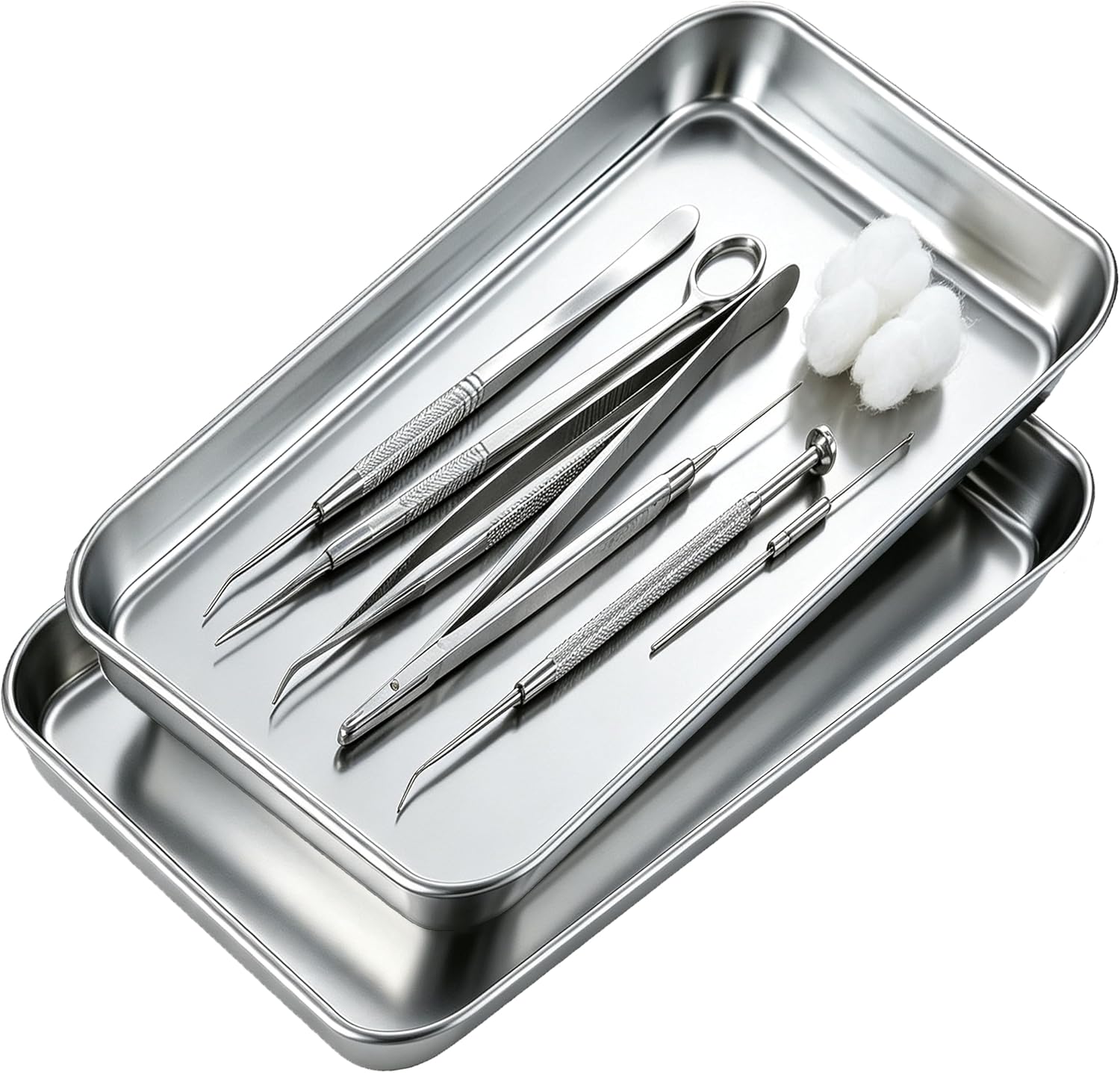2 Pack Professional Medical Surgical Tray Flat Type Stainless Steel Dental Trays Thickening Lab Instrument Supplies Tools Tray for Dental Piercing Lab Instrument (8.8" * 4.5" * 0.8" / Sliver)