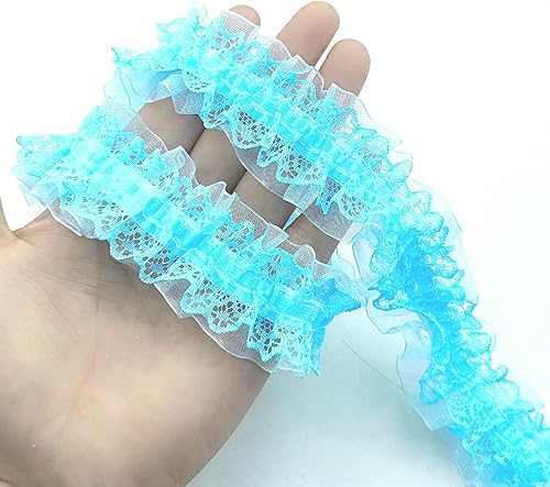 Miniatura 5 de YOOGCORETT 3 yardas de tela rosa plisada con borde de encaje, malla reunida, cinta de gasa, bordada, para costura de bricolaje, boda, vestido de