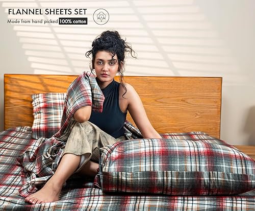 Vista 191 de RUVANTI Juego de sábanas de franela 100% algodón, tamaño matrimonial, 4 piezas, Alpine Serenity Serenidad alpina