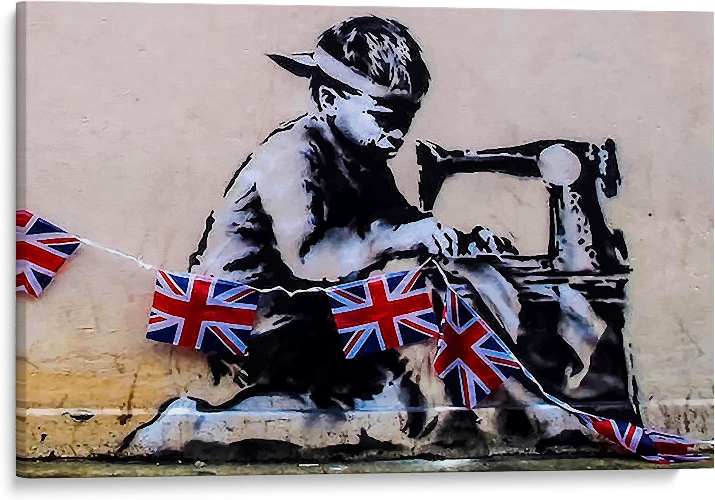 PRINTROY, Banksy Slave Labour Canvas Wall Art Print, Street Art Graffiti Framed Prints Artwork Home Decor Ready To Hang 76X51 cm (30"X20")