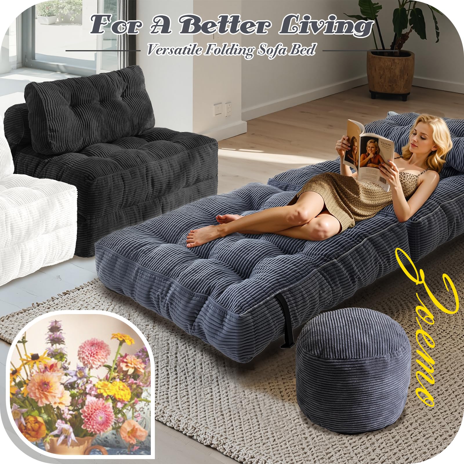 ZOEMO Pro Convertible Sofa Bed with A Pouf - Instant Guest Suite